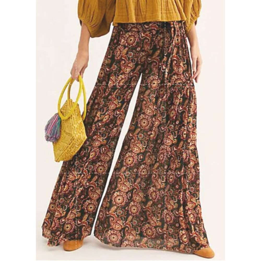 Free People One Aloha Printed Wide-Leg Pants Size